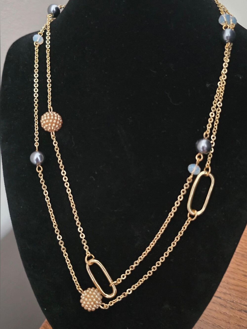 Gold Multi-Strand Beaded Station Necklace - Women Jewelry